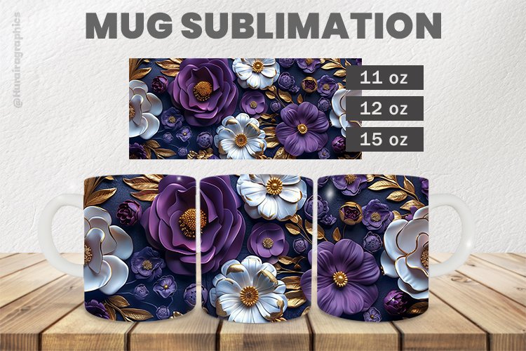 3D Flowers Mug Wrap Sublimation |11oz, 12oz & 15oz example image 1
