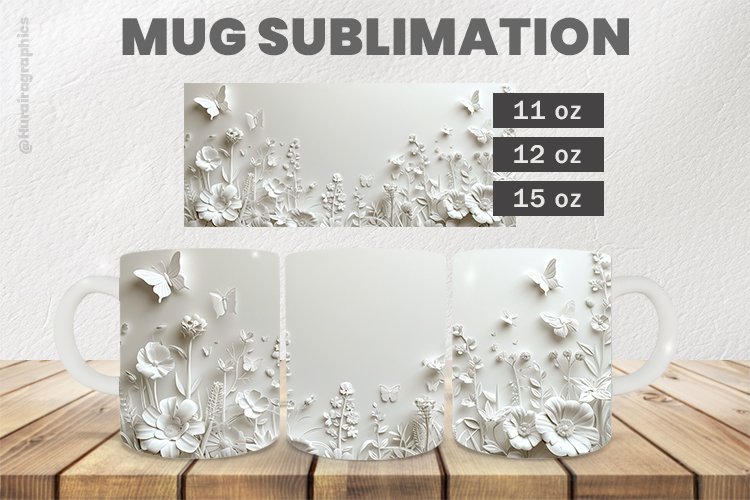 White Flowers Mug Wrap Sublimation |11oz, 12oz & 15oz