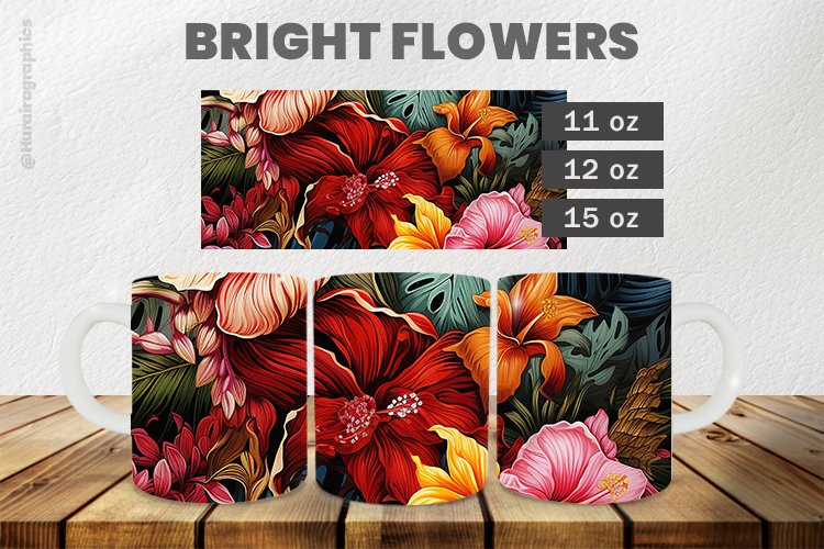 Bright flowers Mug Wrap Sublimation |11oz, 12oz & 15oz