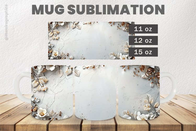 White Flowers Mug Wrap Sublimation |11oz, 12oz & 15oz