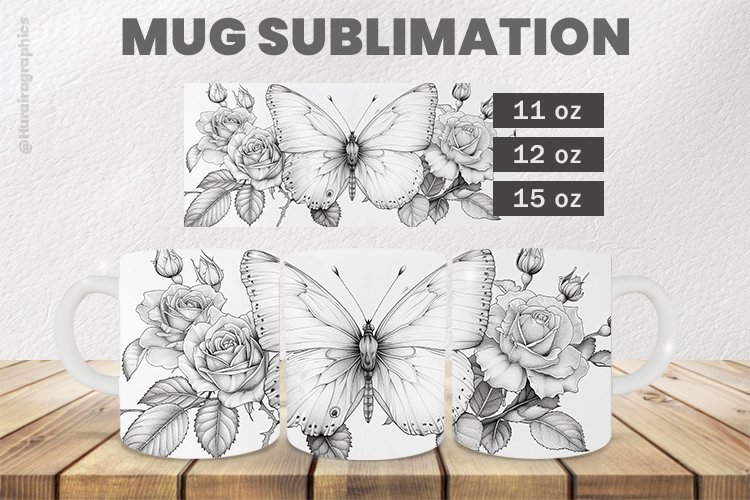 Floral Butterfly Mug Wrap Sublimation |11oz, 12oz & 15oz
