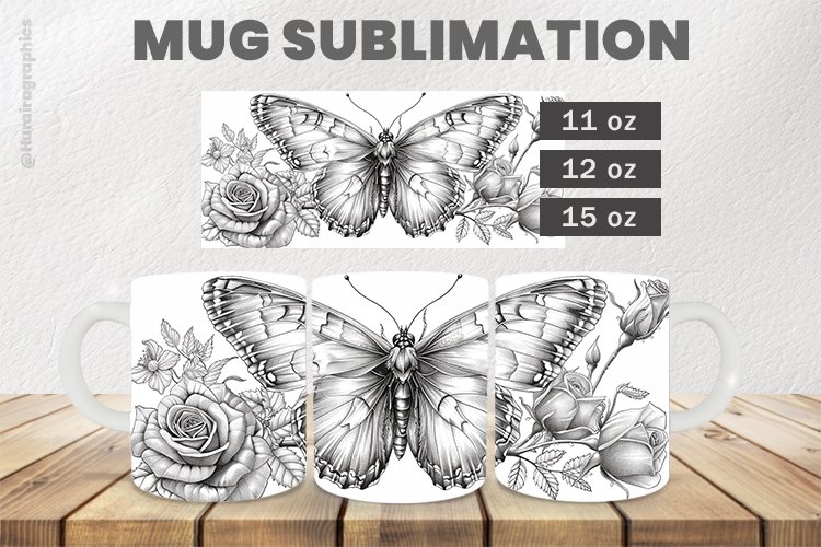 Floral Butterfly Mug Wrap Sublimation |11oz, 12oz & 15oz