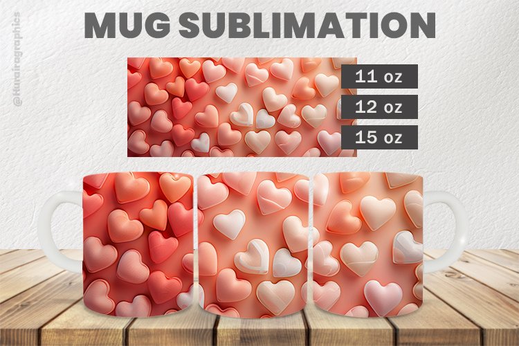Lovely Heart Mug Wrap Sublimation |11oz, 12oz & 15oz