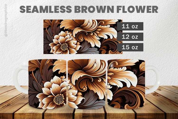 Seamless brown flower Mug Wrap Sublimation |11oz, 12oz & 15o