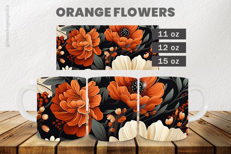 Orange Flowers Mug Wrap Sublimation |11oz, 12oz & 15oz