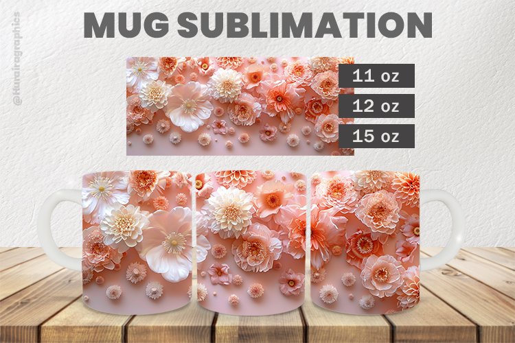 Peach Flowers Mug Wrap Sublimation |11oz, 12oz & 15oz