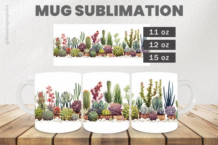 Succulent Mug Wrap Sublimation |11oz, 12oz & 15oz