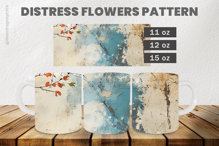 Distress Flowers Pattern Mug Wrap Sublimation |11oz, 12oz &