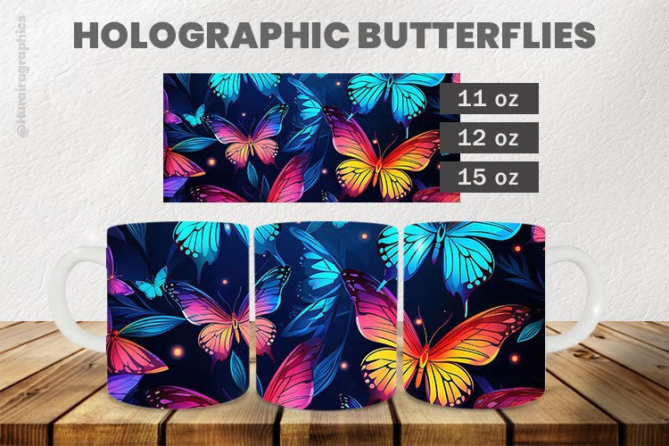 Holographic Butterflies Mug Wrap Sublimation |11oz, 12oz & 1