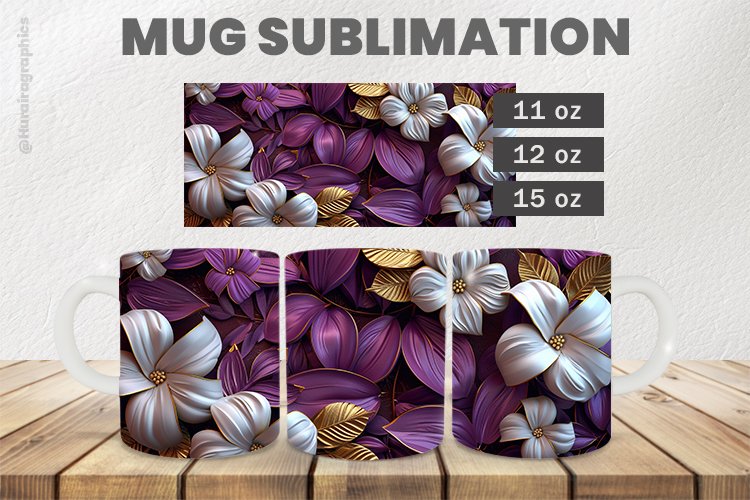 3D Flowers Mug Wrap Sublimation |11oz, 12oz & 15oz example image 1