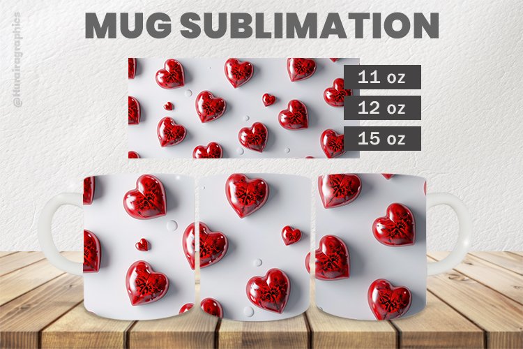 Red Heart Mug Wrap Sublimation |11oz, 12oz & 15oz