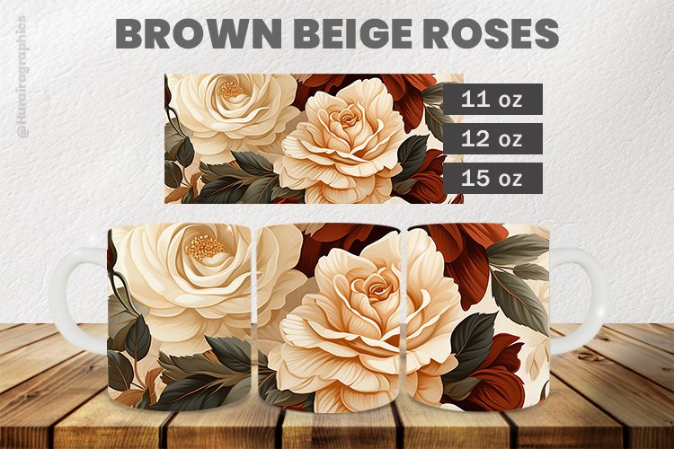 Brown beige roses Mug Wrap Sublimation |11oz, 12oz & 15oz