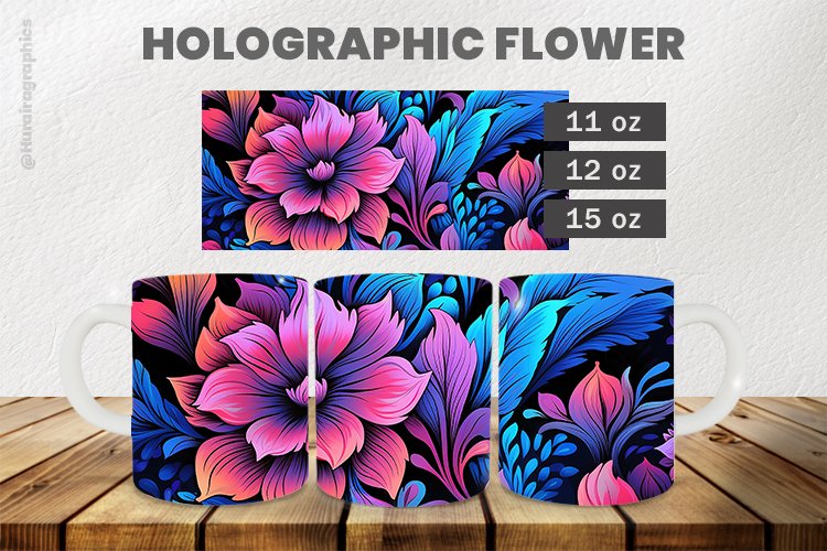 Holographic Flower Mug Wrap Sublimation |11oz, 12oz & 15oz