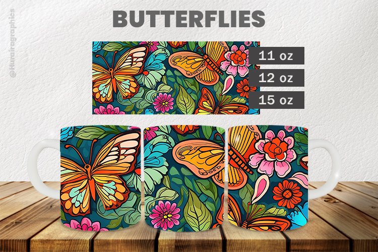 Butterflies Mug Wrap Sublimation |11oz, 12oz & 15oz