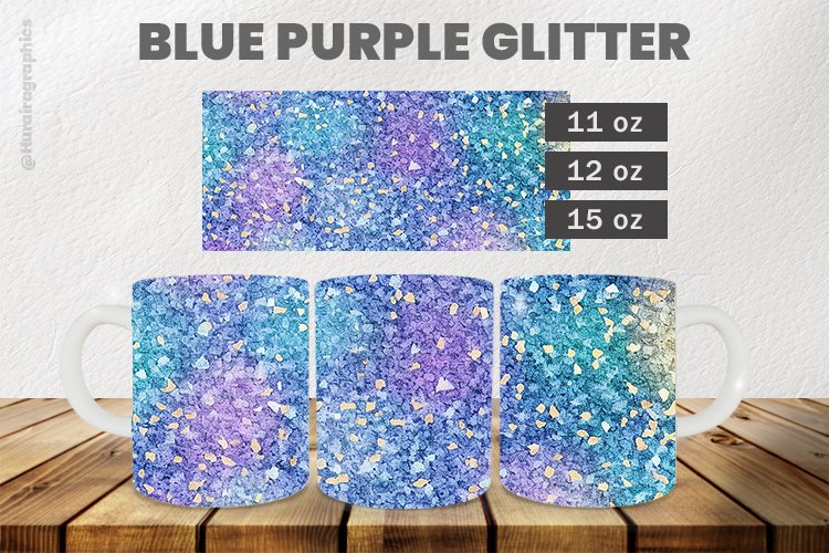 Blue Purple Glitter Mug Wrap Sublimation |11oz, 12oz & 15oz