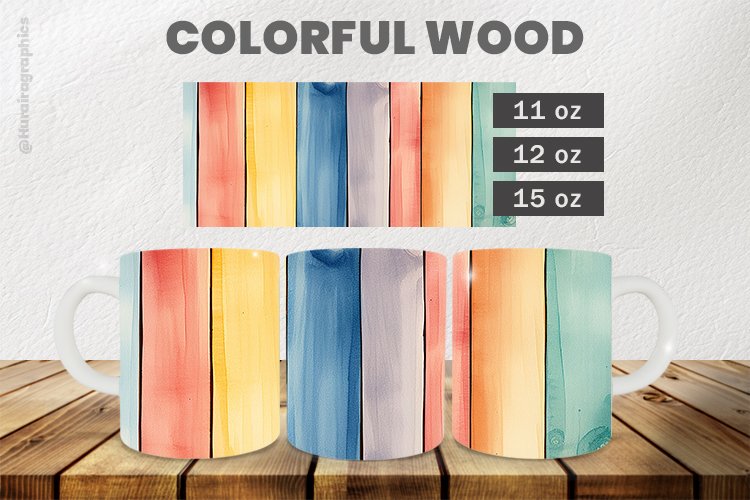 Colorful Wood Mug Wrap Sublimation |11oz, 12oz & 15oz