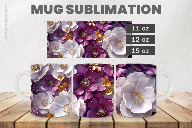 3D Flowers Mug Wrap Sublimation |11oz, 12oz & 15oz
