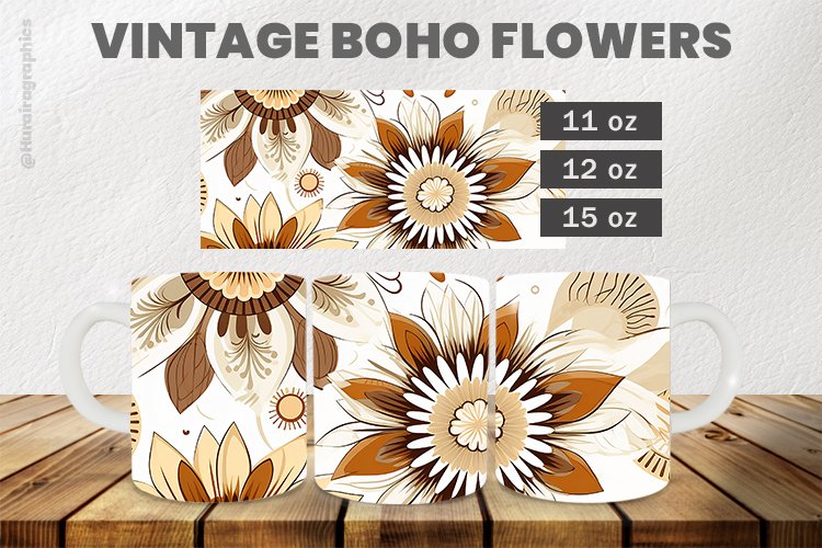 Vintage boho flowers Mug Wrap Sublimation |11oz, 12oz & 15oz