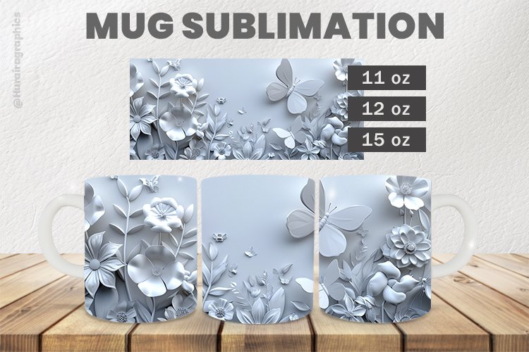 White Flowers Mug Wrap Sublimation |11oz, 12oz & 15oz