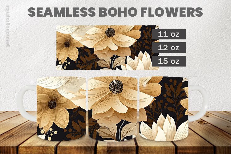 Seamless boho flowers Mug Wrap Sublimation |11oz, 12oz & 15o