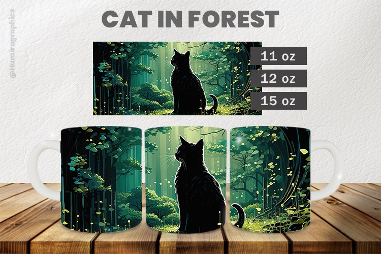 Cat in forest Mug Wrap Sublimation |11oz, 12oz & 15o