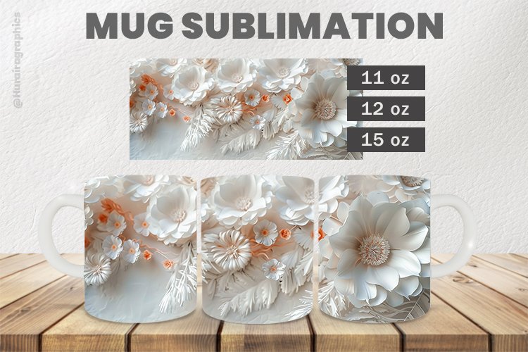 White Flowers Mug Wrap Sublimation |11oz, 12oz & 15oz