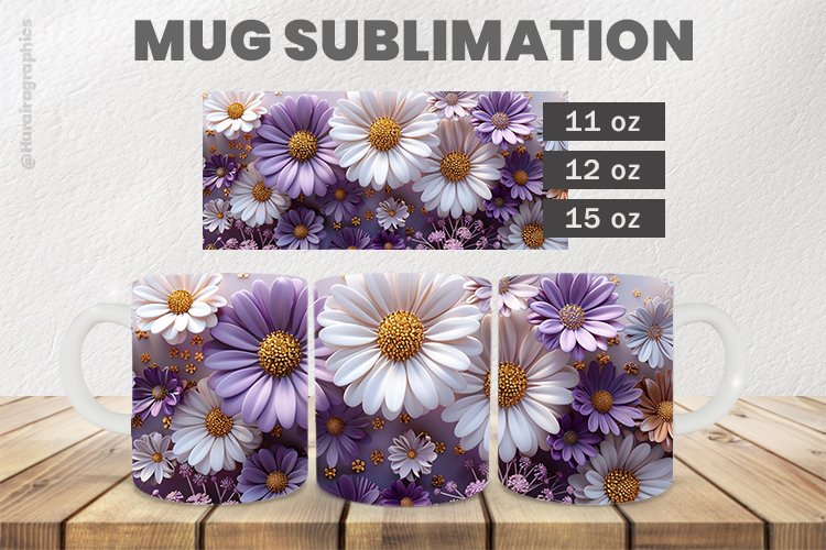 3D Flowers Mug Wrap Sublimation |11oz, 12oz & 15oz