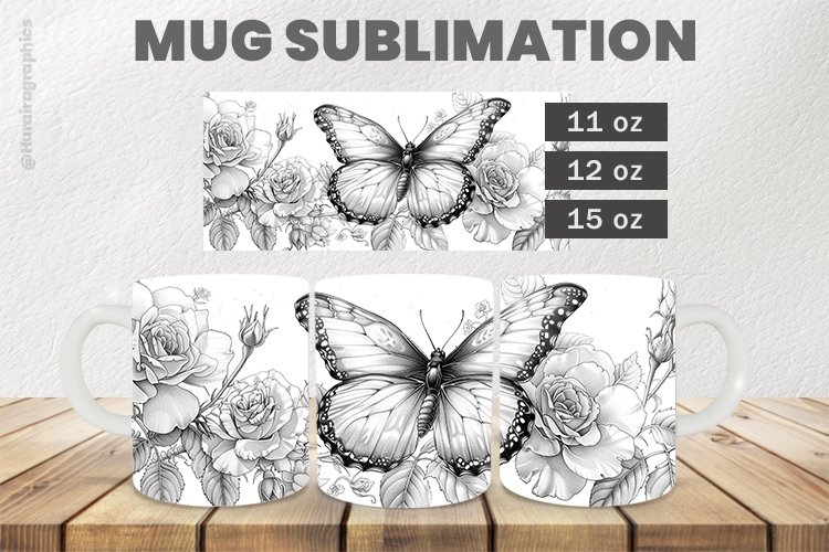 Floral Butterfly Mug Wrap Sublimation |11oz, 12oz & 15oz