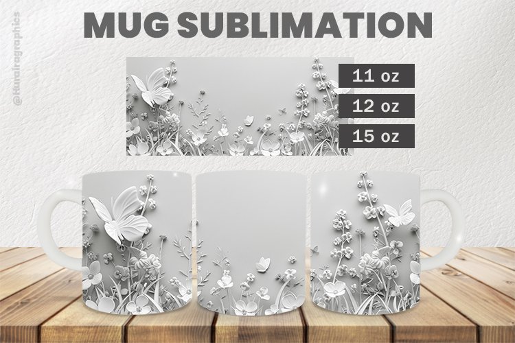 White Flowers Mug Wrap Sublimation |11oz, 12oz & 15oz