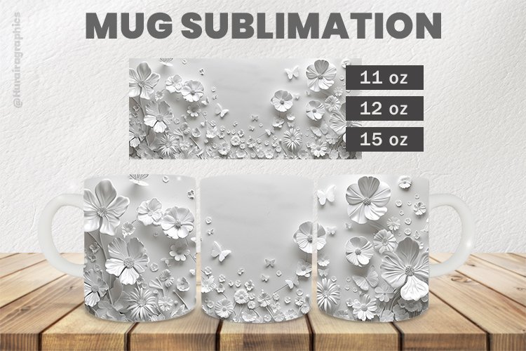White Flowers Mug Wrap Sublimation |11oz, 12oz & 15oz