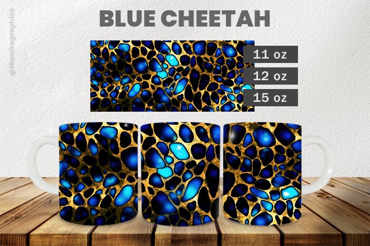 Blue Cheetah Mug Wrap Sublimation |11oz, 12oz & 15oz