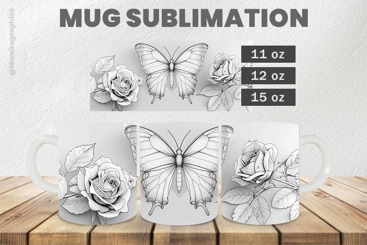 Floral Butterfly Mug Wrap Sublimation |11oz, 12oz & 15oz