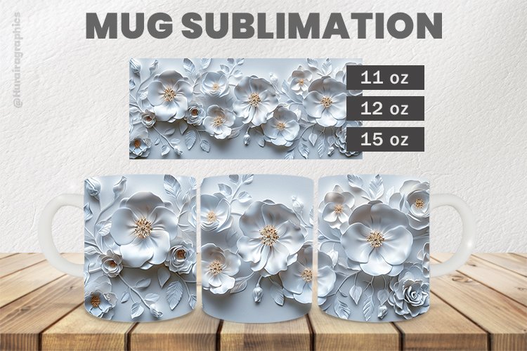 White Flowers Mug Wrap Sublimation |11oz, 12oz & 15oz