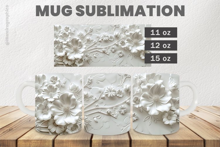 White Flowers Mug Wrap Sublimation |11oz, 12oz & 15oz