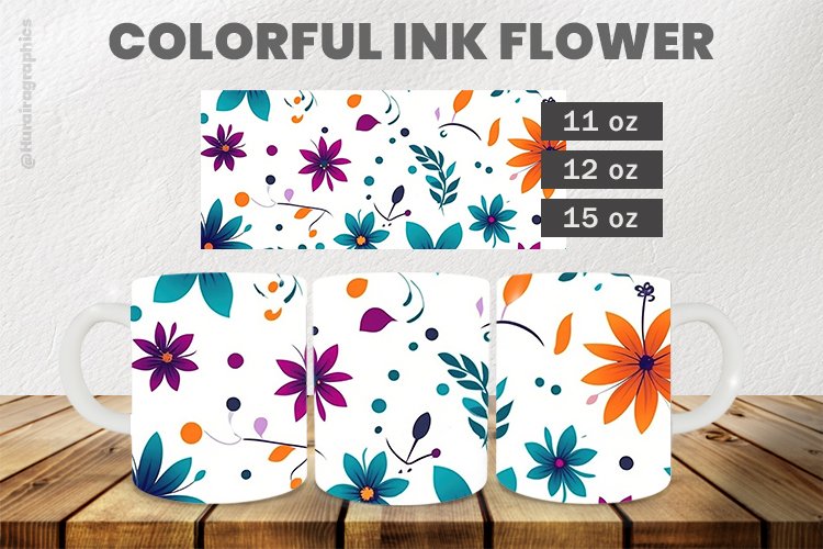 Colorful Ink Flower Mug Wrap Sublimation |11oz, 12oz & 15oz