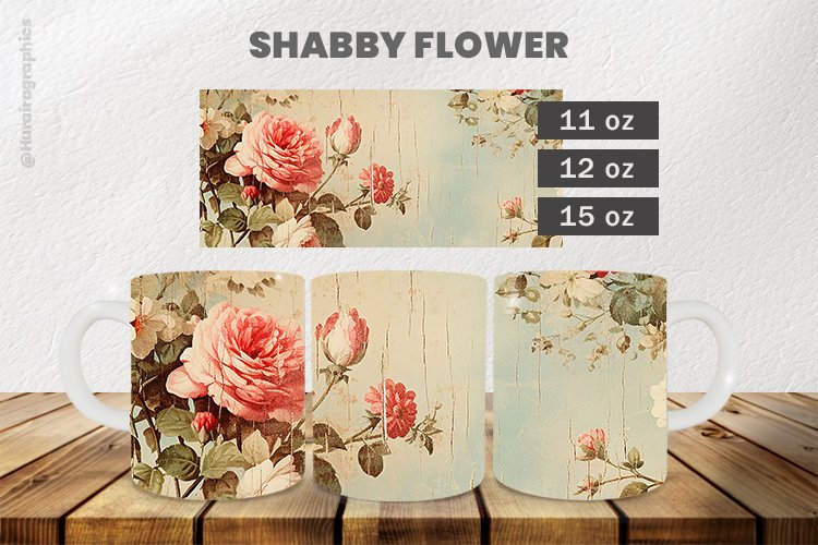 Shabby Flower Mug Wrap Sublimation |11oz, 12oz & 15oz