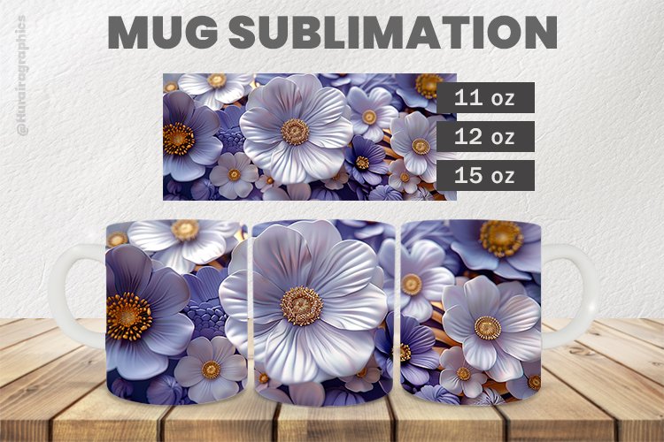 3D Flowers Mug Wrap Sublimation |11oz, 12oz & 15oz