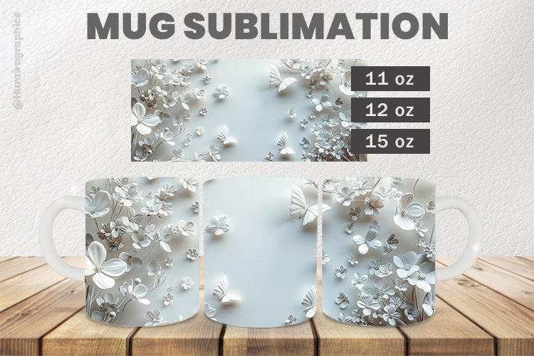 White Flowers Mug Wrap Sublimation |11oz, 12oz & 15oz