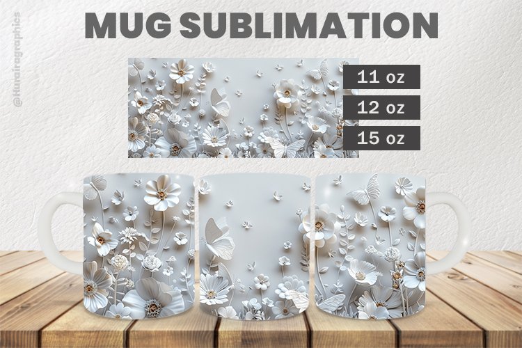 White Flowers Mug Wrap Sublimation |11oz, 12oz & 15oz