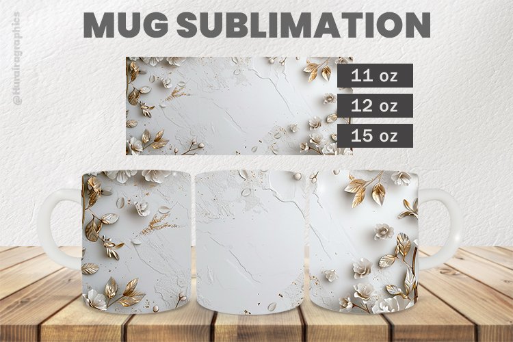 White Flowers Mug Wrap Sublimation |11oz, 12oz & 15oz