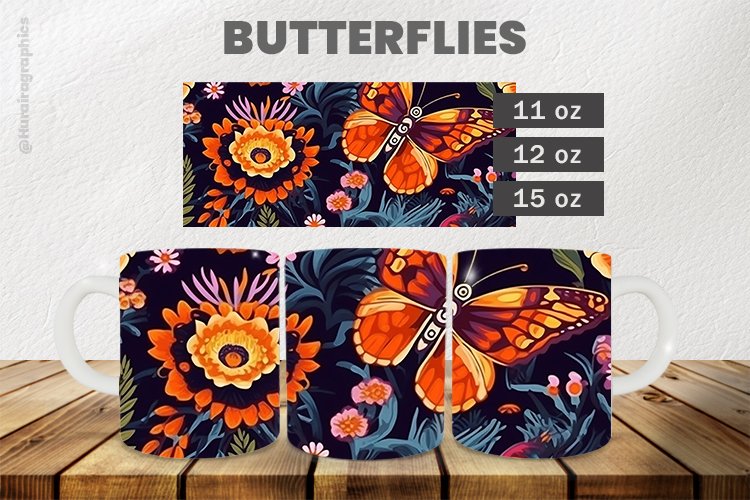 Butterflies Mug Wrap Sublimation |11oz, 12oz & 15oz
