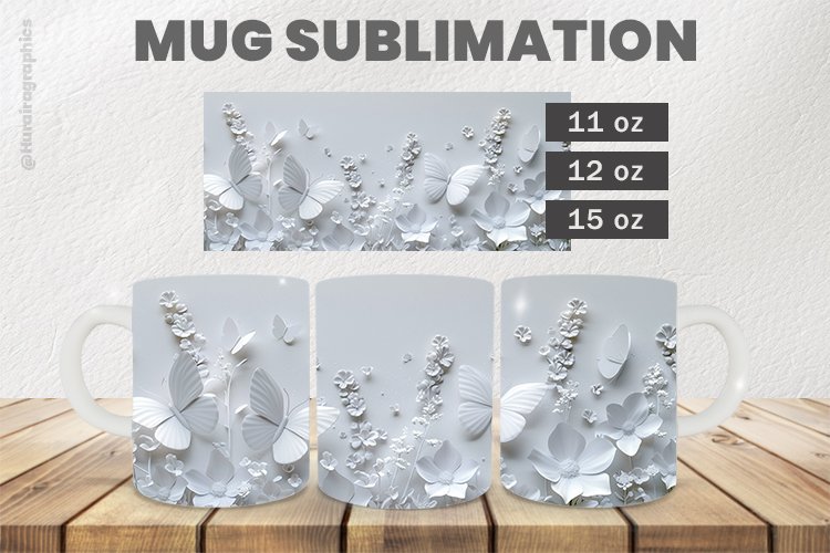 White Flowers Mug Wrap Sublimation |11oz, 12oz & 15oz