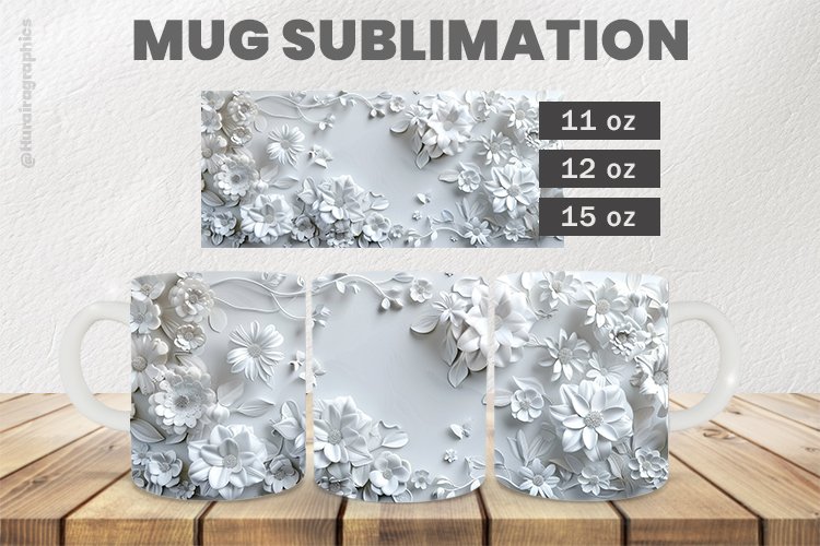 White Flowers Mug Wrap Sublimation |11oz, 12oz & 15oz