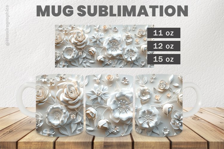 White Flowers Mug Wrap Sublimation |11oz, 12oz & 15oz