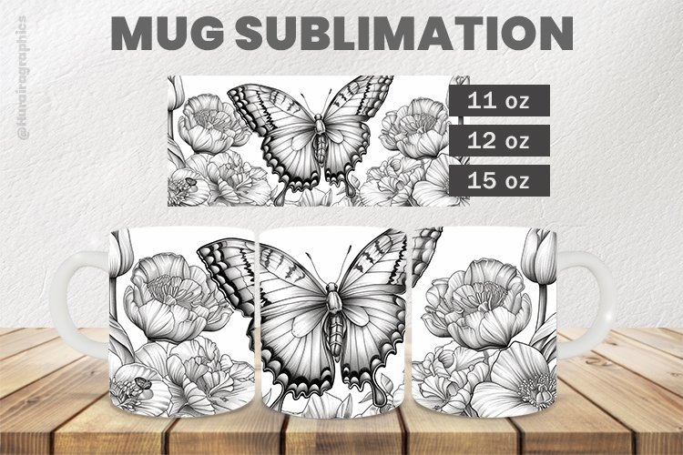 Floral Butterfly Mug Wrap Sublimation |11oz, 12oz & 15oz