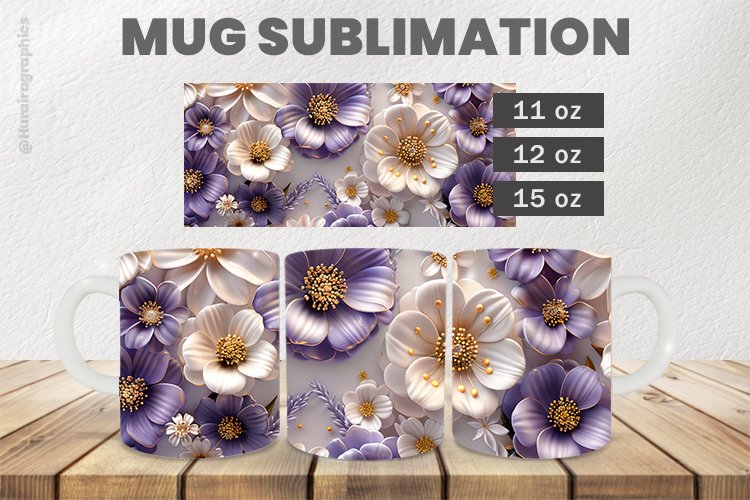 3D Flowers Mug Wrap Sublimation |11oz, 12oz & 15oz