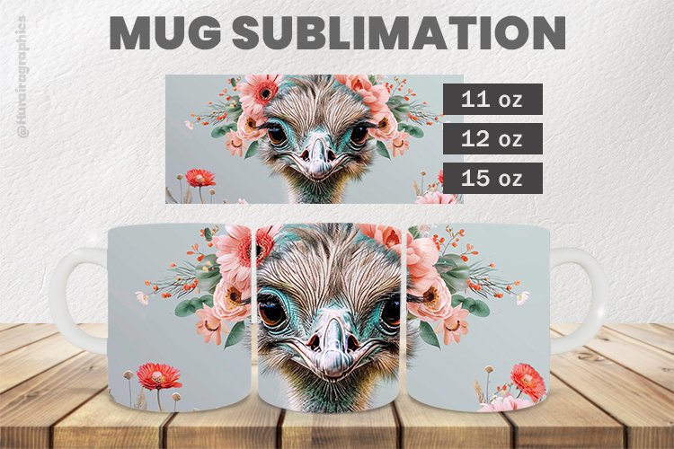 Ostrich Mug Wrap Sublimation |11oz, 12oz & 15oz
