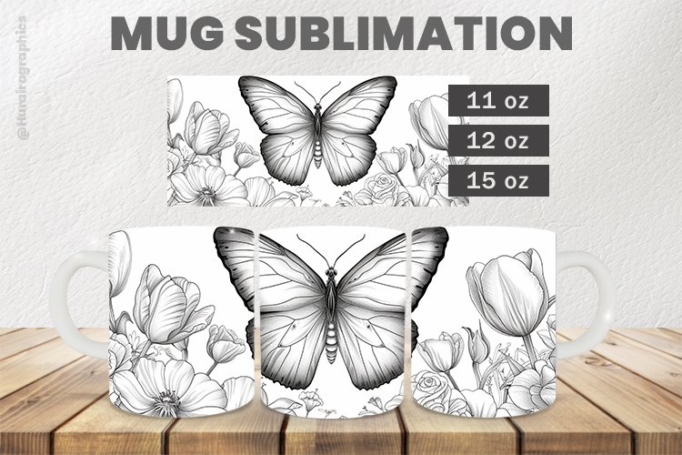 Floral Butterfly Mug Wrap Sublimation |11oz, 12oz & 15oz
