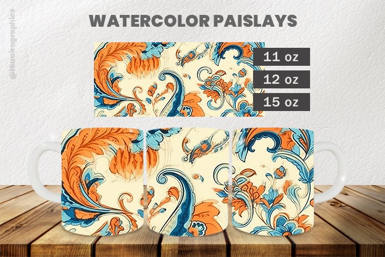 Watercolor Paislays Mug Wrap Sublimation |11oz, 12oz & 15oz
