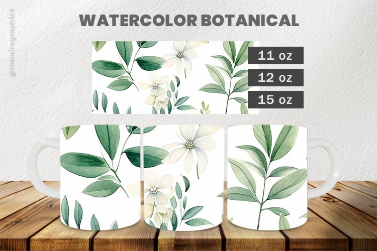 Watercolor Botanical Mug Wrap Sublimation |11oz, 12oz & 15oz